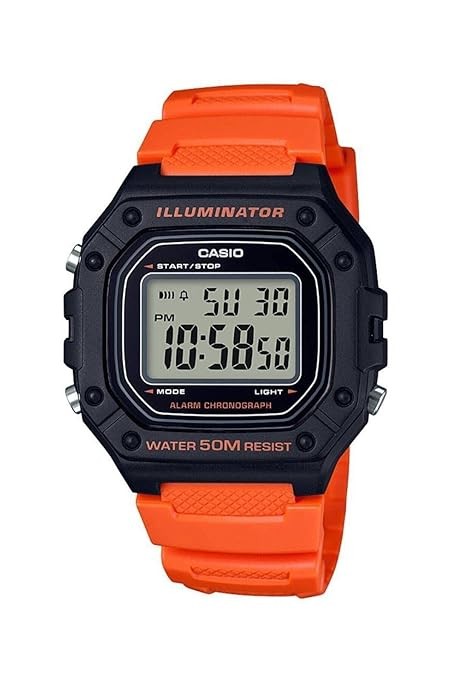 Casio Resin Youth Digital Grey Dial Men Watch-W-218H-4B2Vdf (I111), Bandcolor-Orange