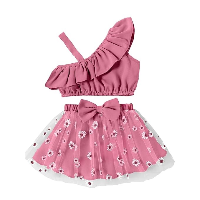 HIKUJ Baby girls Little Toddler Sleeveless cotton Top Skirt 2Pcs Clothing Set for kids wear