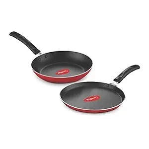 Pigeon Aluminium Nonstick Duo Pack Flat Tawa 250 and Fry Pan 200