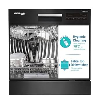 Voltas beko 8 Place Settings Table Top Dishwasher (2020/2021,DT8B, Black, Inbuilt Heater)