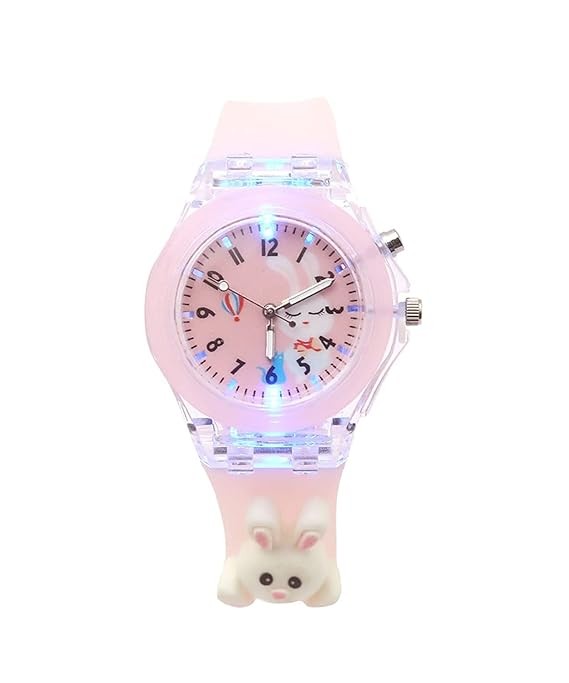 SPIKY 3D Cartoon Kids Analog Watch with LED Luminous 7 Multicolour Glowing Disco Light | 3D Unique Cute Cartoon on Belt | Unbreakable Silicone Strap