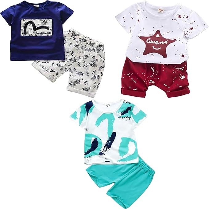 Lofn Cotton Clothing Sets for Baby Boys & Baby Girls Pack Of 3 - Unisex Clothing sets Half sleeve T-Shirt & Shorts Pack Of 3