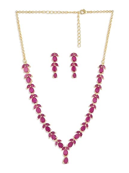 ZAVERI PEARLS Delicate Ruby Necklace Set For Women - ZPFK6110