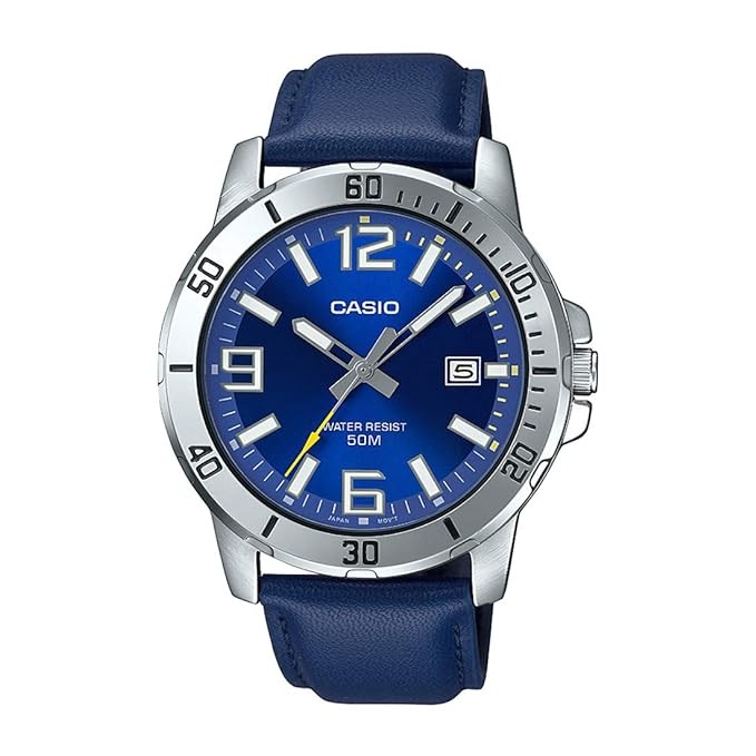 Casio Men Leather Analog Blue Dial Watch-Mtp-Vd01L-2Bvudf (A1737), Band Color-Blue