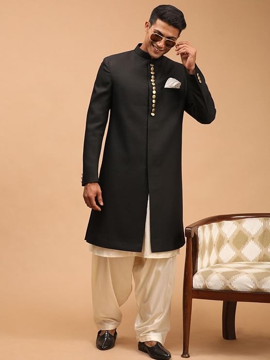 VASTRAMAY Men's Silk Blend Regular Achkan Sherwani Only Top