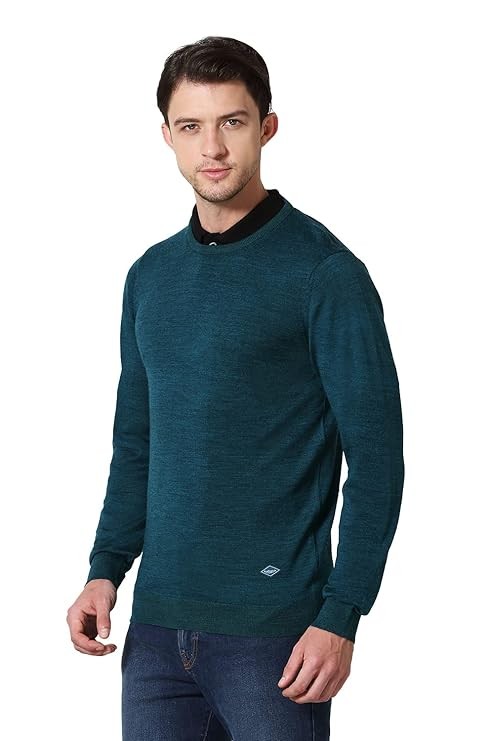 Van Heusen Men Athleisure Crew Neck Sweater - 100% Merino Wool - Full Sleeve, Ultra Soft