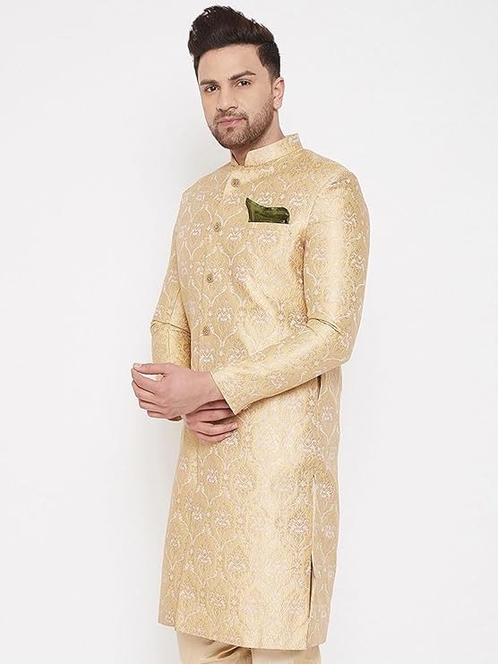 VASTRAMAY Men's Aqua Silk Blend Sherwani Only Top