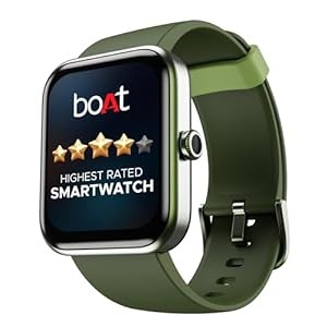 boAt Xtend Smart Watch with Alexa Built-in, 1.69” HD Display, Multiple Watch Faces, Stress Monitor, HR & SpO2 Monitoring, 14 Sports Modes, Sleep Monitor, 5 ATM & 7 Days Battery Life(Olive Green)