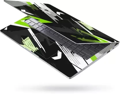 Techfit Full Body Laptop Skin Fits Size Upto 15.6 Inches - Green Black Art Premium Stretched Vinyl Laptop Decal 15.6