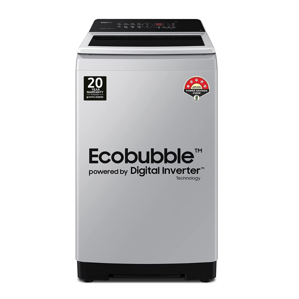 SAMSUNG 7 kg 5 star, Ecobubble, Digital Inverter, Fully Automatic Top Load Washing Machine Grey  (WA70BG4441YYTL)