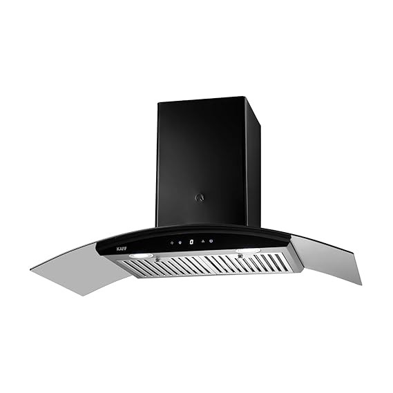 KAFF 90 CM Auto Clean Curved Glass Kitchen Chimney (LIZ DHC 90), 1150 m3/hr Suction Capacity with Motion Sensor, Touch Control, Heavy Duty Baffle Filter (Black)