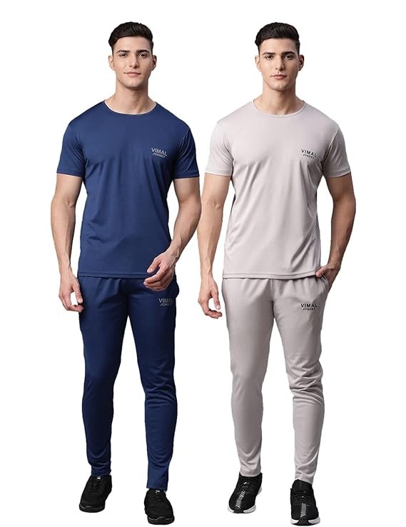 Vimal Jonnney Dryfit Solid Lycra Multicolor Tracksuit Co-ord Sets for Men (Pack of 2)-